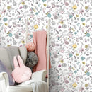 Floral Wallpaper with Hand-Drawn Blooms in Pink, Blue, and Yellow - A890