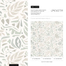 Abstract Wallpaper with a Leaf Motif in Sage, Beige, and Gray - D724