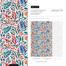 Leaf Wallpaper with Stylized Cutouts in Red, Blue, and Orange - D721