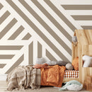 Geometric Wallpaper with Bold Diagonal Stripes in Beige and Off-White - D734