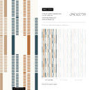 Rhythmic Lines Wallpaper in Blue, Terracotta, and Beige - D743