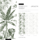 Jungle Wallpaper with a Watercolor Tiger and Palm Trees in Sage Green - D646