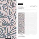 Botanical Wallpaper with Overlapping Leaves in Blue and Beige - D652