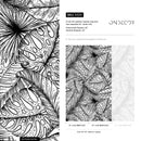 Tropical Wallpaper with an Intricate Line Art Leaf Motif in Black and White - A535