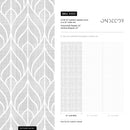 Geometric Wallpaper with a Stylized Leaf Motif in Gray and White - A553