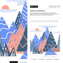 Abstract Wallpaper with a Stylized Mountain Range in Blue, and Coral- A950
