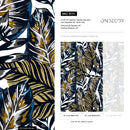 Botanical Wallpaper Featuring Bold Tropical Leaves in Blue, Gold, and Black - B134