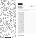 Abstract Wallpaper with a Pattern of Doodled Faces in Black and White - B280
