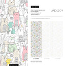 Kids Wallpaper Featuring Whimsical Cats and Dogs in Pink, Mint, and Yellow - B899