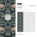 Art Nouveau Wallpaper with Vintage Intricate Floral Vines in Black, Green, and Pink - B900