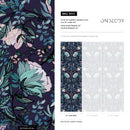 Botanical Wallpaper with a Symmetrical Floral Motif in Dark Purple, Teal, and Pink - B912