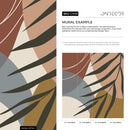 Abstract Wallpaper with a Leaf Motif in Terracotta, Blue, and Brown - C006