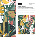 Botanical Wallpaper with Abstract Tropical Leaves in Green, Yellow, and Pink - C135