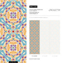 Tile Wallpaper with an Intricate Motif in Blue, Yellow, and Purple - C385