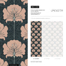 Art Nouveau Wallpaper with a Vintage Stylized Floral Motif in Muted Pink and Charcoal - C389