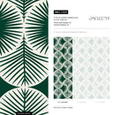 Botanical Wallpaper with a Modern Palm Fan Motif in Green and White - C688