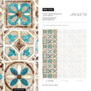 Tile Wallpaper with a Portuguese Motif in Teal, Brown, and Beige - A552
