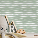 Modern Abstract Wallpaper with Minimalist Wavy Lines in Light Green and White - D747
