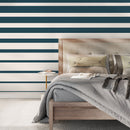 Striped Wallpaper with a Bold Horizontal Pattern in Dark Teal and Cream - D729