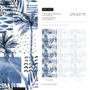 Coastal Wallpaper with an Abstract Palm Tree Collage in Blue and Black - A283
