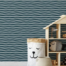 Abstract Wallpaper with Wavy Hand-Drawn Lines in Dark Blue and White - D751