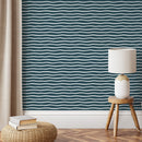 Abstract Wallpaper with Wavy Hand-Drawn Lines in Dark Blue and White - D751