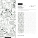 Mushroom Wallpaper with a Line Art Motif in Green - D812