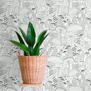 Mushroom Wallpaper with a Line Art Motif in Green - D812