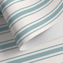 Striped Wallpaper with Classic Lines in Light Teal and Cream - D758