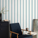 Striped Wallpaper with Classic Lines in Light Teal and Cream - D758