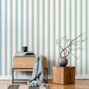 Striped Wallpaper with Classic Lines in Light Teal and Cream - D758