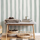 Modern Striped Wallpaper with Wavy Lines in Light Green and Off-White - D764
