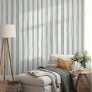 Modern Striped Wallpaper with Wavy Lines in Light Green and Off-White - D764