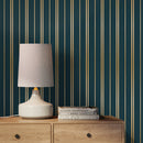 Art Deco Wallpaper with an Elegant Striped Motif in Green and Gold - D770