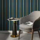Art Deco Wallpaper with an Elegant Striped Motif in Green and Gold - D770