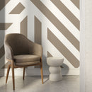 Geometric Wallpaper with Bold Diagonal Stripes in Beige and Off-White - D734