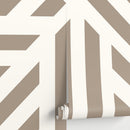 Geometric Wallpaper with Bold Diagonal Stripes in Beige and Off-White - D734