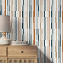 Rhythmic Lines Wallpaper in Blue, Terracotta, and Beige - D743