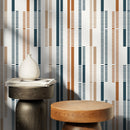Rhythmic Lines Wallpaper in Blue, Terracotta, and Beige - D743