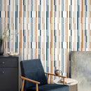 Rhythmic Lines Wallpaper in Blue, Terracotta, and Beige - D743