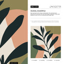 Botanical Wallpaper with Abstract Shapes in Green, Black, and Terracotta - C016