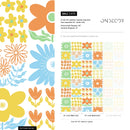 Floral Wallpaper with a Retro Block Print Motif in Orange, Blue, and Yellow - C473