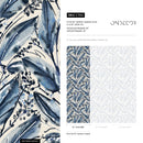 Botanical Wallpaper Featuring Watercolor Leaves in Blue and Black - C780