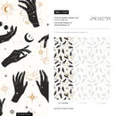 Celestial Wallpaper with Mystical Hands, Suns, and Moons in Black and Gold - ZABF
