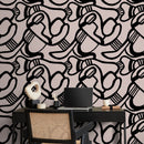 Abstract Wallpaper with Bold Brushstroke Lines in Black and Rose - X133