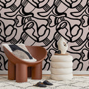 Abstract Wallpaper with Bold Brushstroke Lines in Black and Rose - X133