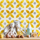 Geometric Wallpaper with a Floral Motif in Yellow and Grey - A737