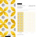 Geometric Wallpaper with a Floral Motif in Yellow and Grey - A737