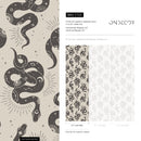 Celestial Wallpaper with Mystical Snakes and Moons in Charcoal and Beige - C723