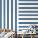 Geometric Wallpaper with Alternating Stripes in Blue and White - D738